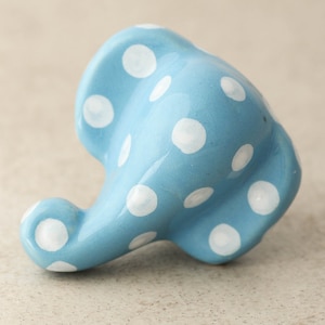 Turquoise Color with White Polka Dots Elephant Shape knob (Sold in Sets)
