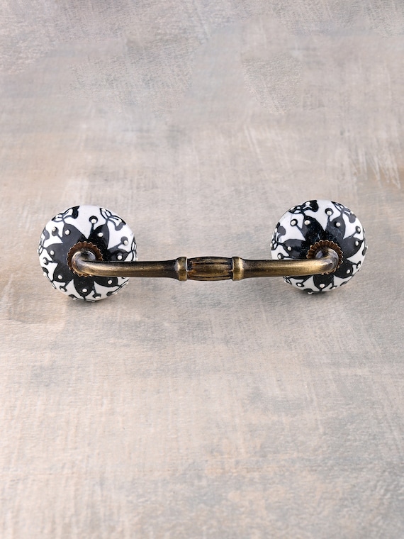 Stylish  Off White And Black Ceramic Drawer Cabinet Pull (Sold in Sets)