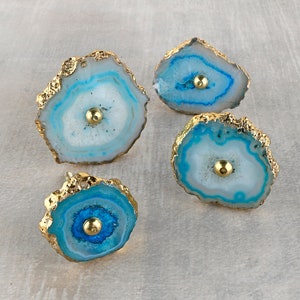 Pomello in pietra di agata blu - Forme assortite per armadi e cassettiere, ferramenta decorativa unica, arredamento per la casa ispirato alla natura (venduto in set)