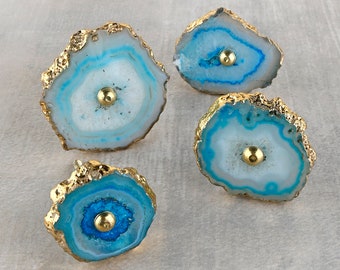 Blue Dyed Agate Stone Knob: Unique Cabinet & Dresser Hardware