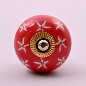 Handmade Red and White Ceramic Cabinet Knob – Decorative Drawer Pull for Dresser