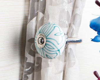 Hand Painted Ceramic Curtain Tie Back Hook: Antique Style
