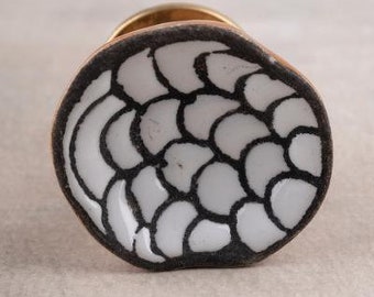 Handmade Black & White Fish Design Ceramic Knob (Sold In Sets)