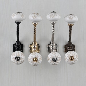 Off White Handmade Ceramic Wall Hook Vintage Metal Coat Hanger Furniture Hardware Bath Hooks