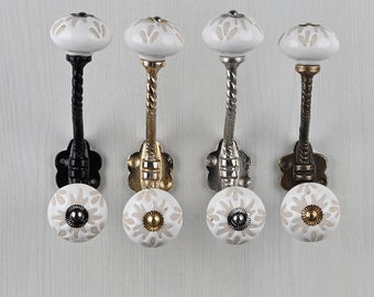 Off White Handmade Ceramic Wall Hook Vintage Metal Coat Hanger Furniture Hardware Bath Hooks
