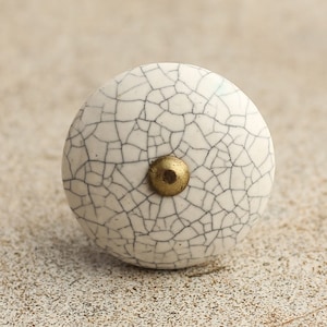 Crackle Design White Ceramic Cabinet Knobs (Sold in Sets)