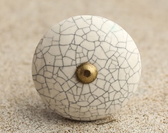 Crackle Design White Ceramic Cabinet Knobs ,Vintage Style Knob for Kitchen, Bathroom & Furniture Decoration