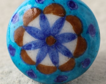 Turquoise Ceramic Cabinet Knob: Blue Pinwheel, Hand-Painted Home Decor