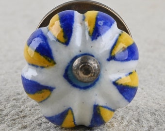Blau & Gelb Keramik Möbelknopf: Blumen Möbelbeschläge