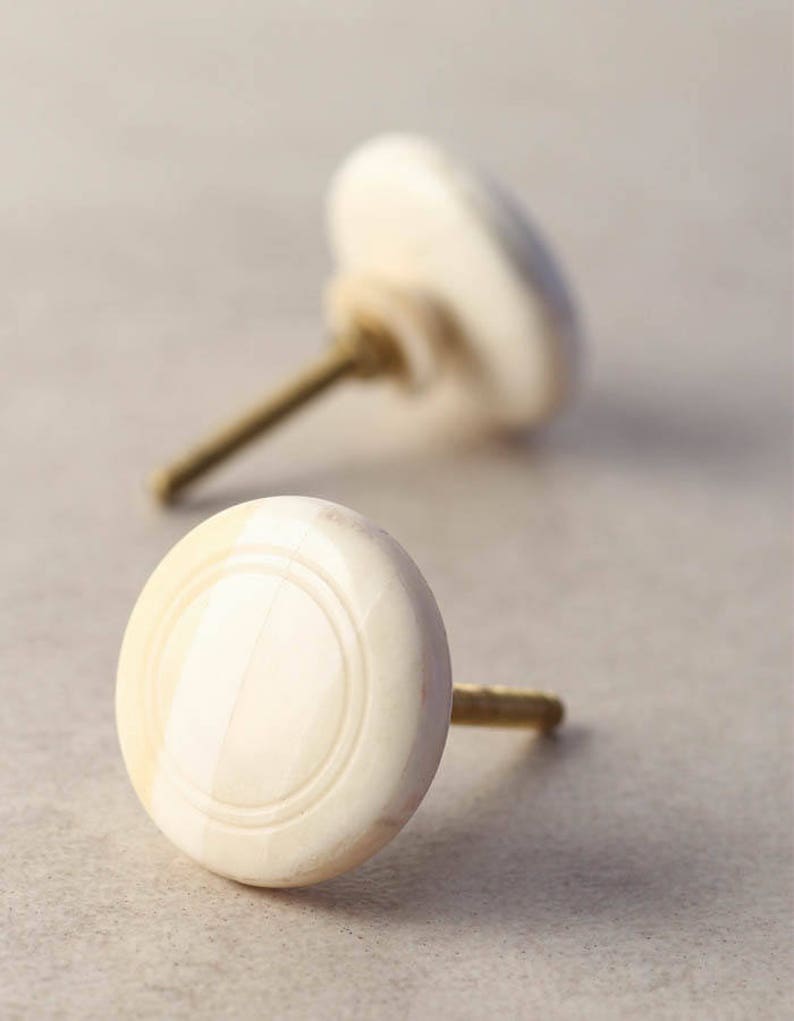 Cream Color Round Kitchen Bone Knob Sold in Sets image 1