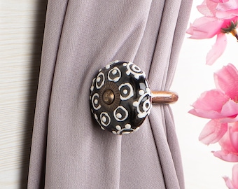 Floral Ceramic Curtain Tie Back Hook: Hand Painted Antique Style