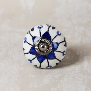 Set of 2,4,6,8,10,12,14 Handmade Round Blue and White Color Ceramic Kitchen Cabinet Drawer Knob