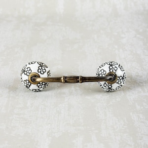 Handmade Black & White Floral Ceramic Kitchen Cabinet Pull