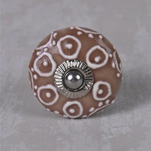 Embossed White Kitchen Knob Set - Dark Brown Base - Cabinet & Furniture Hardware