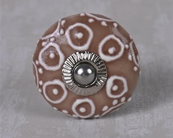 Embossed White Kitchen Knob Set - Dark Brown Base - Cabinet & Furniture Hardware