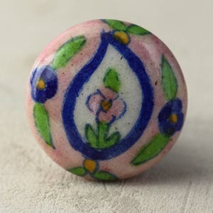 Pink Hand painted Pottery Unique Ceramic Cabinet Knob (Sold in Sets)