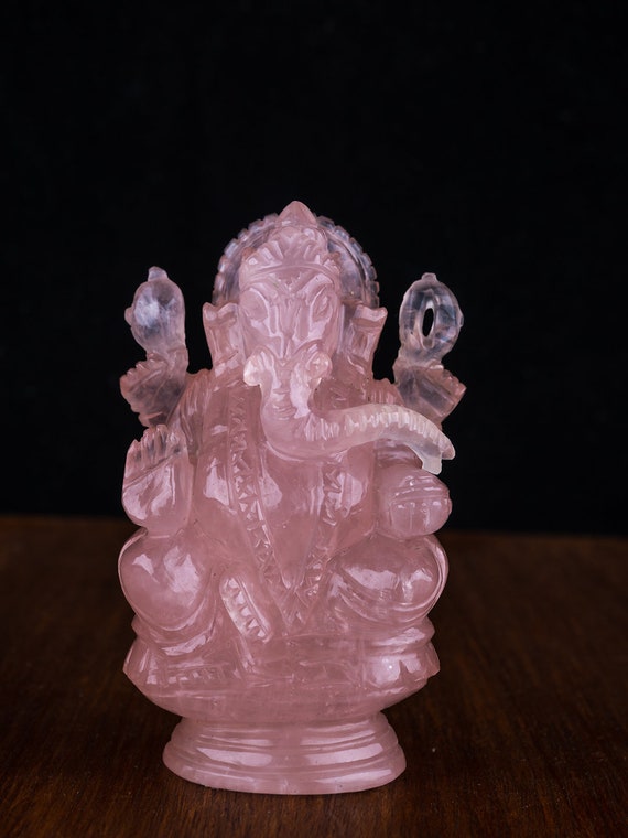ローズクォーツ ガネーシャ像：ヒンドゥー教の成功の神（3インチ×2