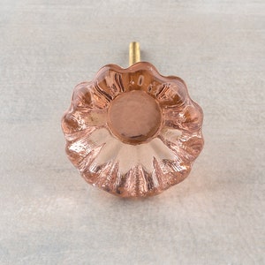 Glass Flowered Knob with Pink Diamond Cut Center (Sold in Sets), Furniture Knobs, Drawer Pulls, Dresser Knobs, Kitchen Cabinet Knob