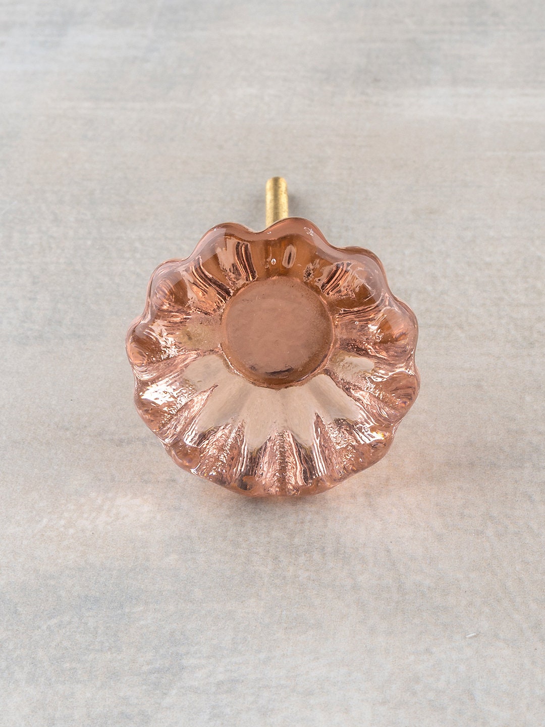 Glass Flowered Knob with Pink Diamond Cut Center (Sold in Sets), Furniture Knobs, Drawer Pulls, Dresser Knobs, Kitchen Cabinet Knob