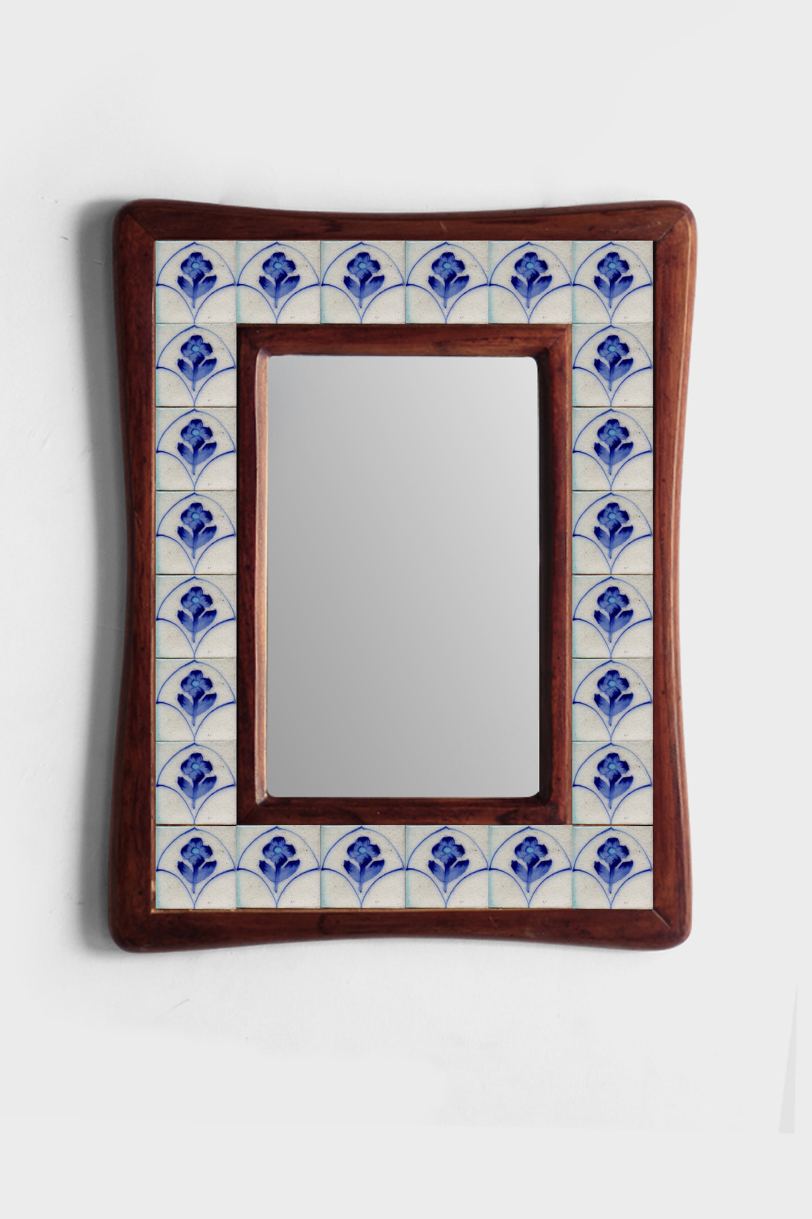 White and Blue Floral Tile Wall Hanging Mirror 14X18 Inch Etsy