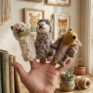 Handmade Wool Felt Woodland Finger Puppets – Set of 3 Animal Toys for Kids Storytelling