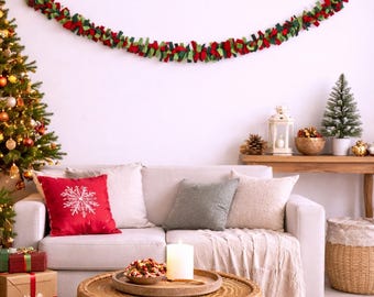 Handmade Wool Felt Garland – Vibrant Festive Wall Hanging, Boho Christmas Party Decor