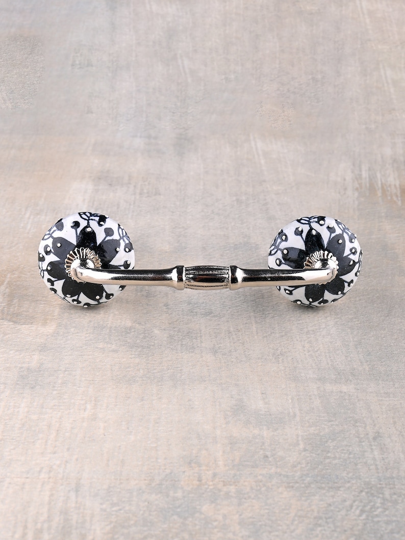 Elegante maniglia per cassetti in ceramica bianca sporca e nera (venduta in set) immagine 6