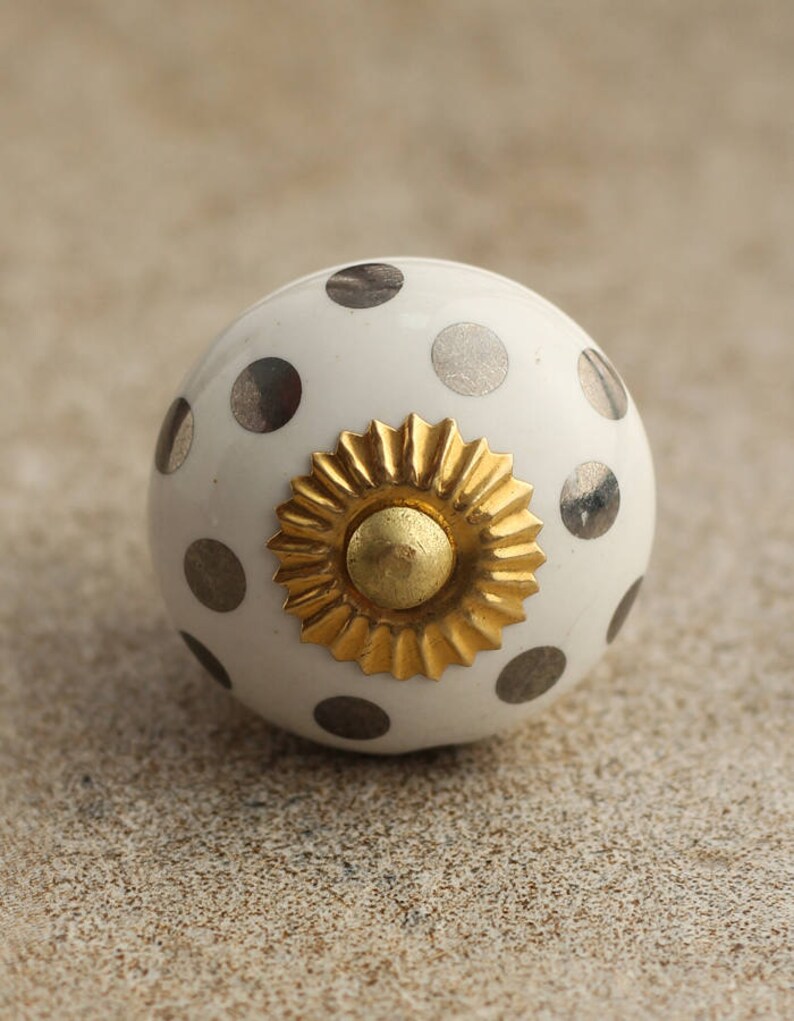 Silver Polka Dots on a White Ceramic Knobs Furniture Etsy
