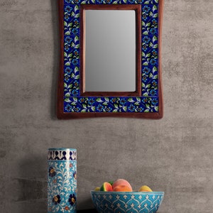 Floral Ceramic Tile Wall Mirror: Handmade Ethnic Home Decor