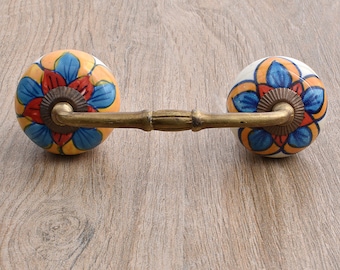 Multicolor Floral Design Kitchen Ceramic Cabinet Pull (Sold in Sets)