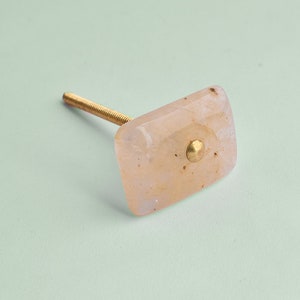 Handcrafted Agate Gemstone Cabinet Knob: Yellow Orange Rectangle