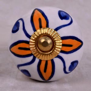 Handmade Ceramic Kitchen Cabinet Knob: Yellow Flower Design
