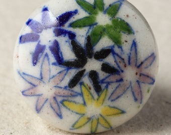 Handmade Ceramic Cabinet Knob: Floral Pottery Drawer Hardware