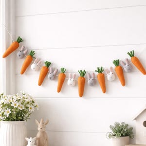 Felt Easter Garland Carrots and Bunnies Spring Decor - Etsy