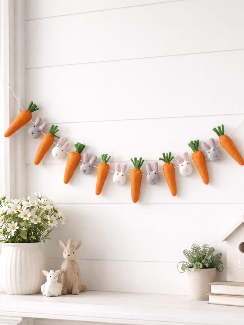 Felt Easter Garland Carrots and Bunnies Spring Decor - Etsy