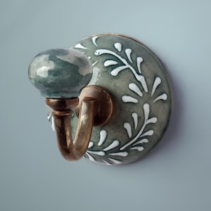 Decorative Teal Floral Embossed Ceramic Wall Hook(Sold in  Sets) - Bathroom Hooks, Coat Hangers & Kitchen Wall Decor