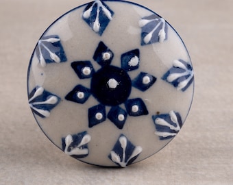 Handmade Blue Floral Ceramic Drawer Knob: Kitchen Cabinet Hardware