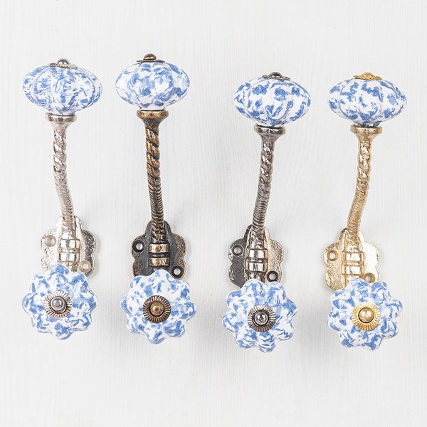White - Original Blue Pottery Ceramic Tile Wall Hook Hanger (2 Peg)