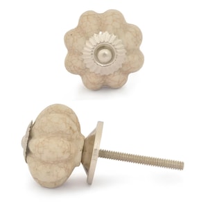 Cream Cracked Flower Shaped Ceramic Knobs | Decorative Furniture Door Handles | Unique Cabinet Knob (Sold in Sets)
