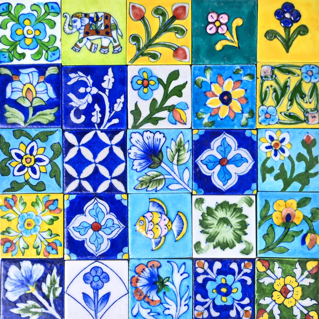 Handmade Assorted Color & Design Ceramic Tiles ( 25 Pieces): Hand ...