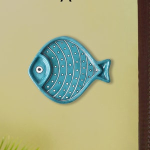 The Flying Fish : Hanging Plates, Fish Shaped Wall Hanging Plates, Symbol of Good Omen, Ceramic Fish Plate, Blue Pottery Fish Plate