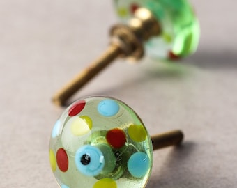 Green Glass Drawer Knobs: Polka Dot Cabinet Pulls
