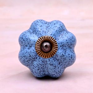 Handmade Ceramic Kitchen Cabinet Knob: Flower Shape Blue Color Design
