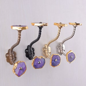 Purple Handmade Agate Natural Gemstone Wall Hook , Vintage Coat Hanger & Furniture Hardware Hooks for Bathroom
