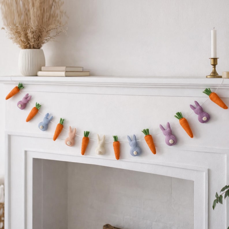 Wool Felt Easter Garland, Carrot & Rabbit Spring Decor - Etsy