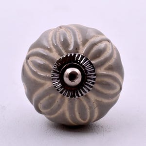Handmade Grey & Cream Embossed Floral Ceramic Cabinet Knob