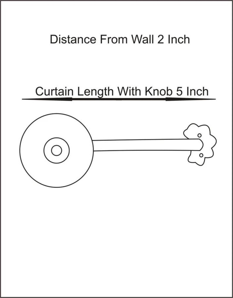 May include: A diagram showing how to measure curtain length. The text reads "Distance From Wall 2 Inch" and "Curtain Length With Knob 5 Inch".