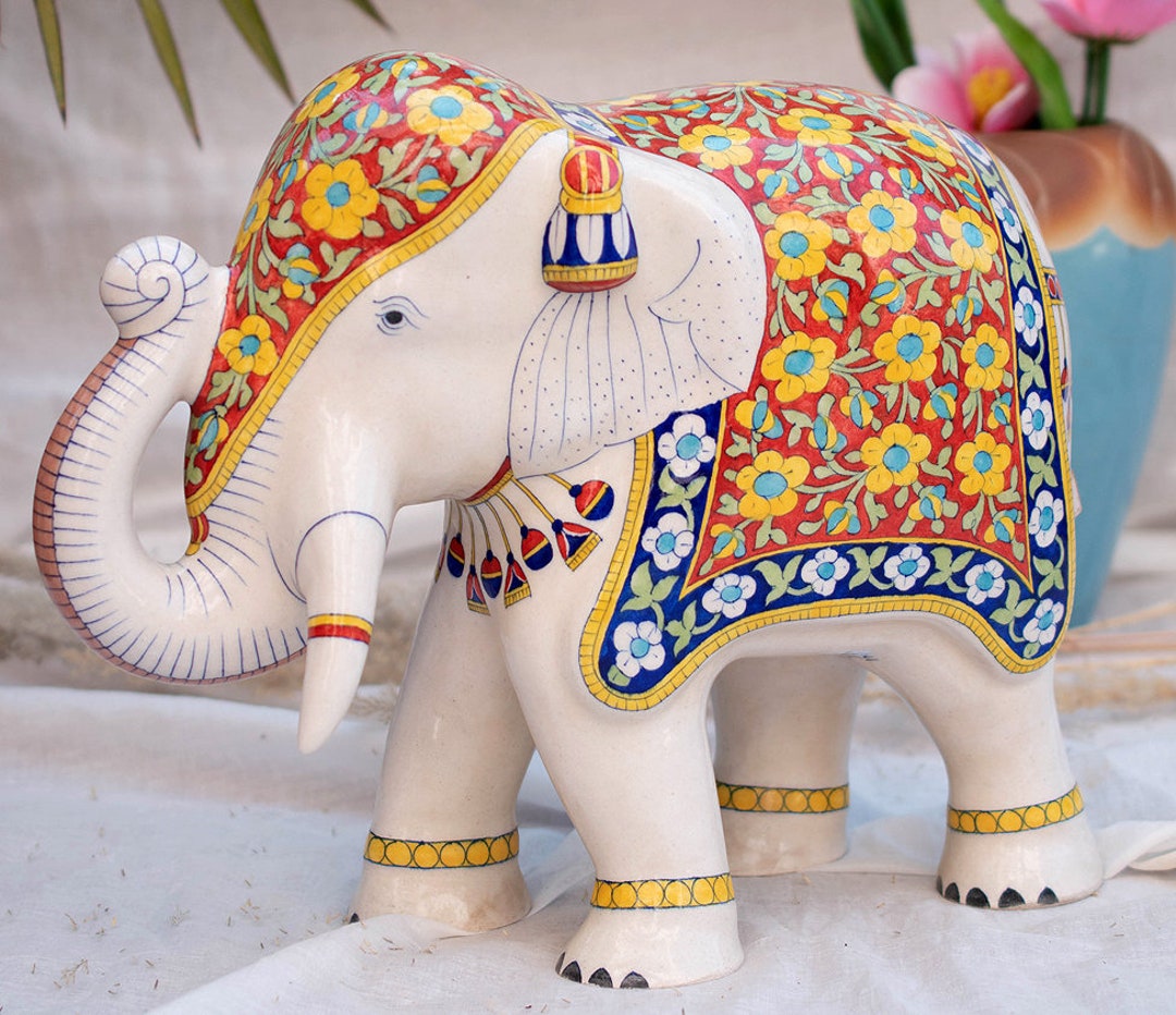Pair of Handmade Decorative Blue Pottery Ceramic Elephant Pair of Handmade Decorative Blue Pottery Ceramic Elephant