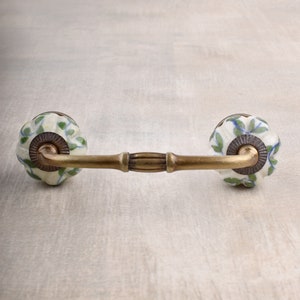 Handmade Green and White Design Unique Ceramic Cabinet Handle Drawer Pull (Sold in Sets)