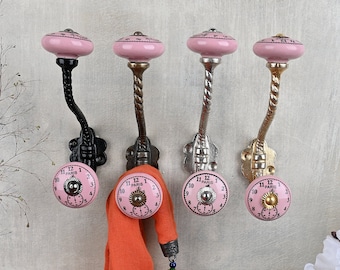 Pink Ceramic Wall Hanger Vintage Coat & Bath Hooks Metal Furniture Hardware Decorative Hanger